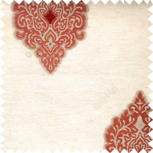 Dark orange beige color traditional decorative designs big damask patterns swirls small circles texture finished polyester transparent fabric sheer curtain